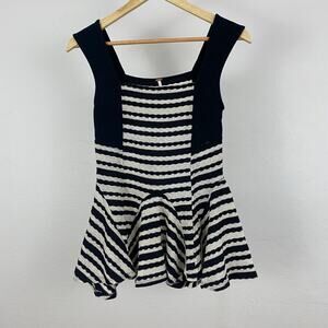 Free People Sedwick Striped Peplum Top - Black Combo - Size XS